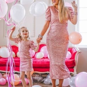 Pink midi sequin dress in size small